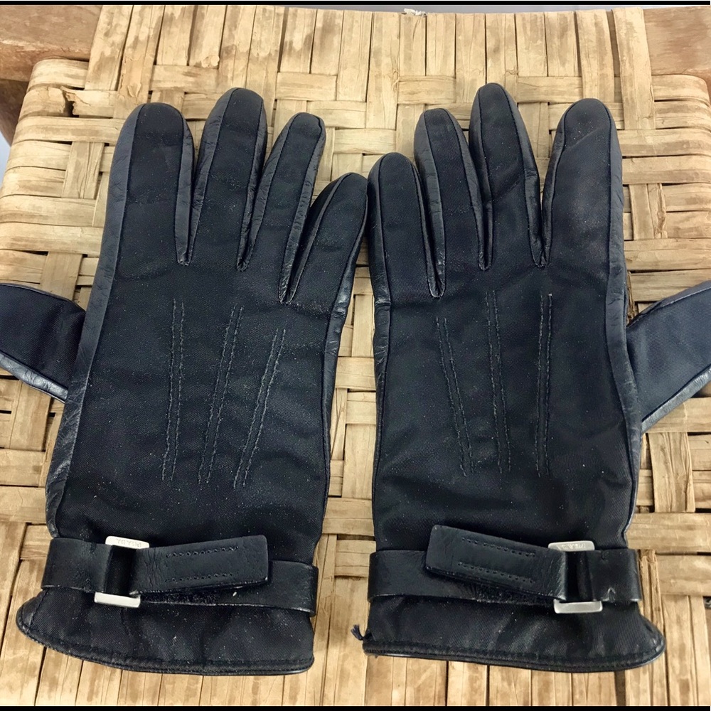 Vintage PRADA Black Nylon Leather Cashmere Gloves